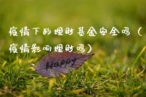 疫情下的理财基金安全吗（疫情影响理财吗）_https://www.fsyjjx.cn_问财精选_第1张