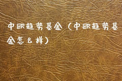 中欧趋势基金（中欧趋势基金怎么样）_https://www.fsyjjx.cn_问财精选_第1张