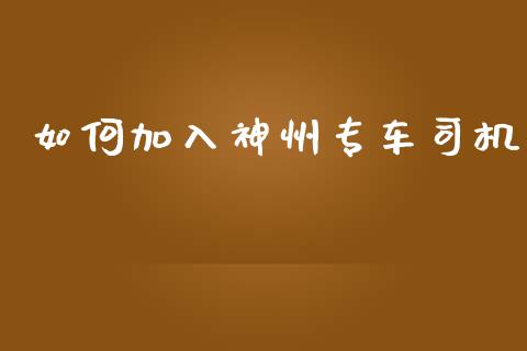 如何加入神州专车司机_https://www.fsyjjx.cn_期货在线_第1张