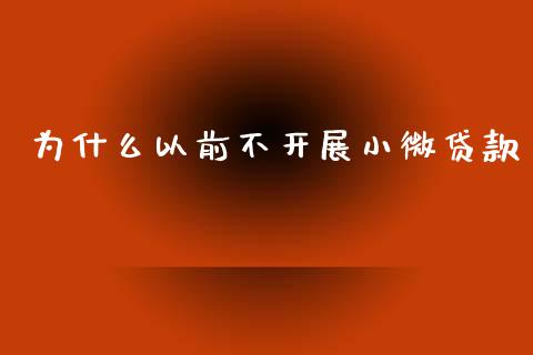 为什么以前不开展小微贷款_https://www.fsyjjx.cn_期货资讯_第1张
